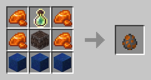 image shows minecraft crafting grid 1. row: Resin Clump / Bottle o' Enchant / Resin Clump 2. row: Resin Clumb / Creaking Heart / Resin Clumb 3. row: Lapis Block / Lapis Block / Lapis Block