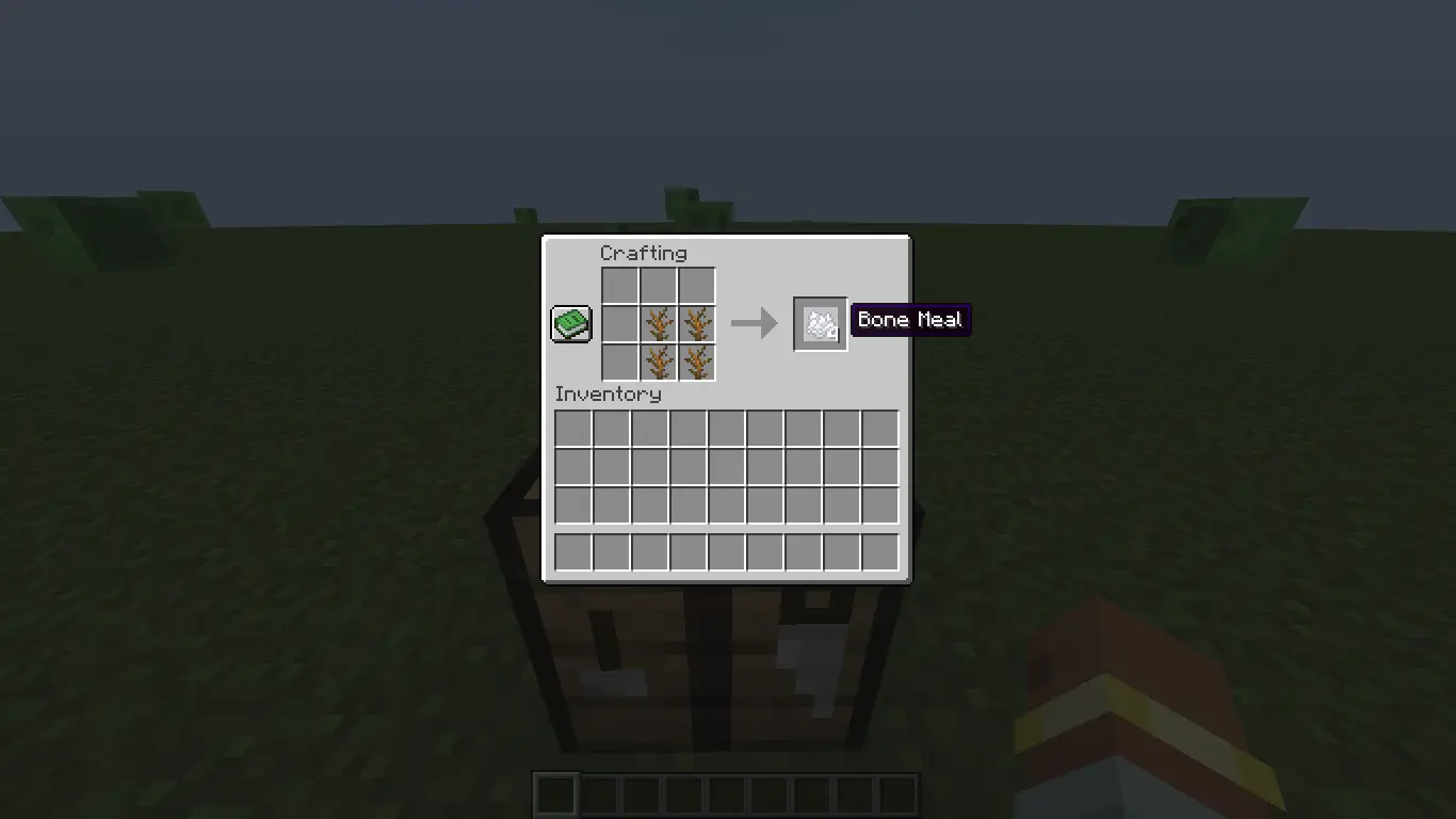 Crafting recipe: 4 Dead Bushes to 4 Bone Meal in Minecraft Trahfix mod