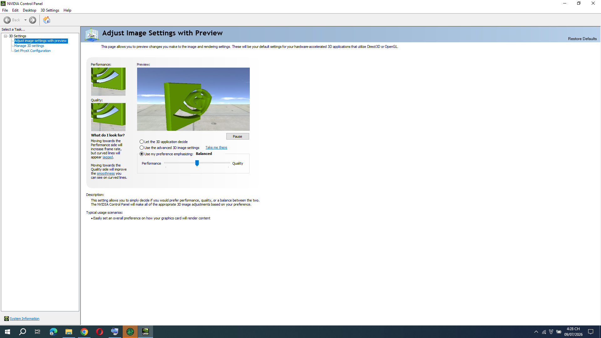 the setting of NVIDIA geforge GT 750M
