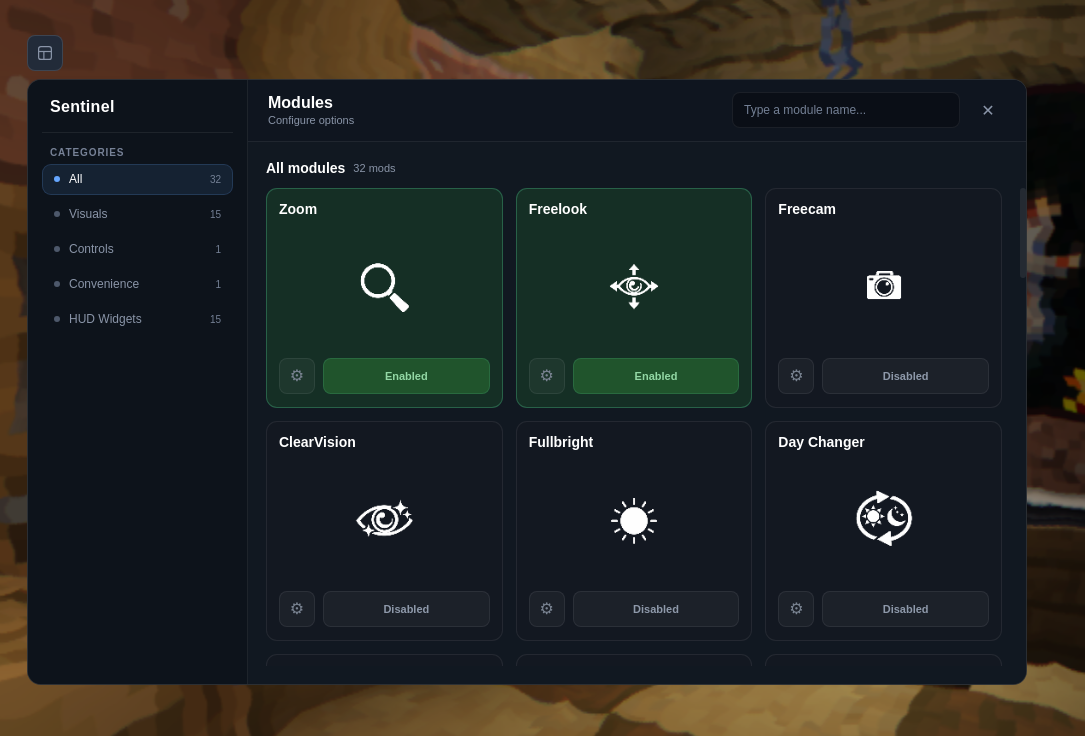 Sentinel Menu Preview - Module overview