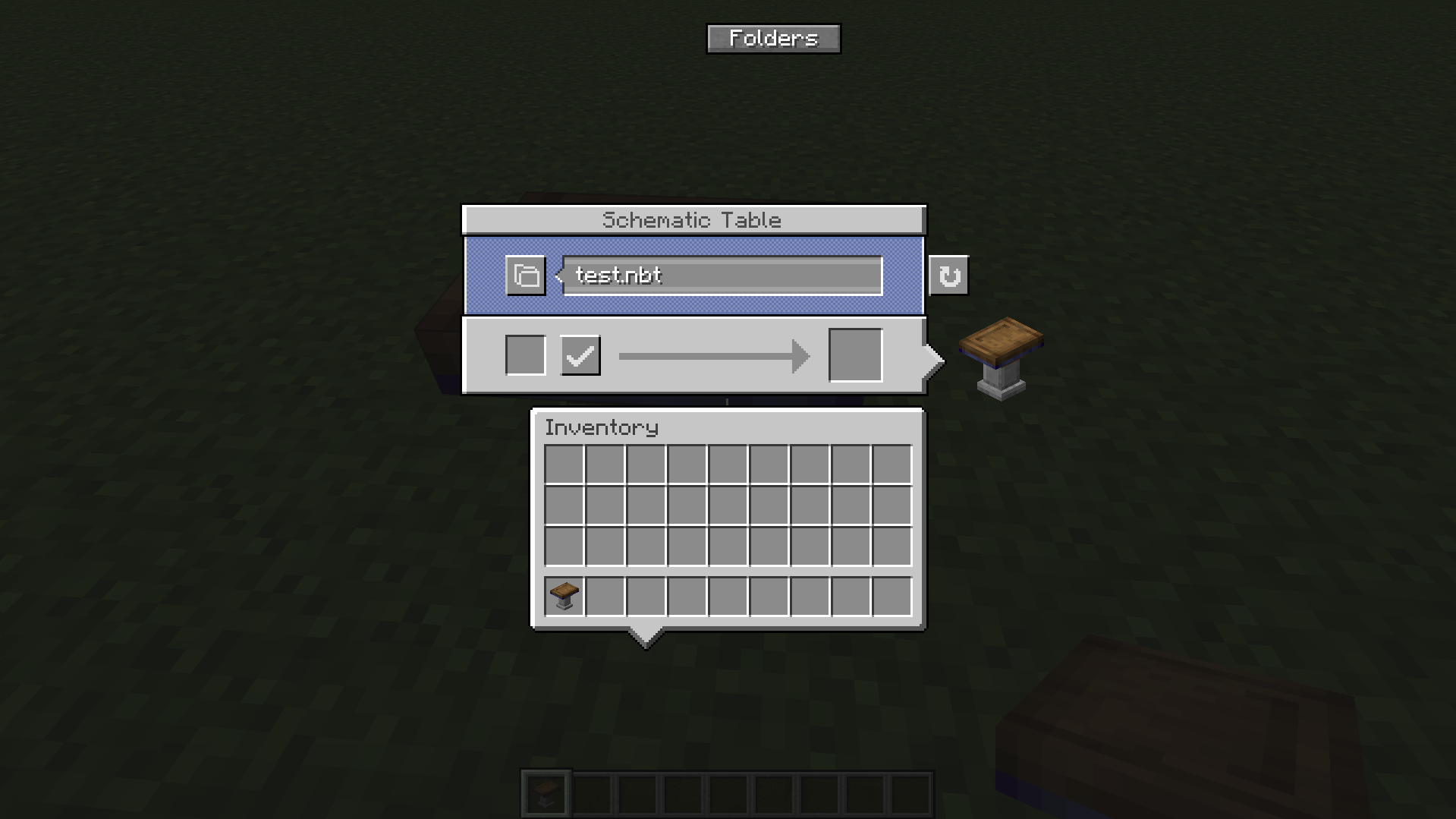 "Folders" button on top of screen above the UI for the Create Mod Schematic table