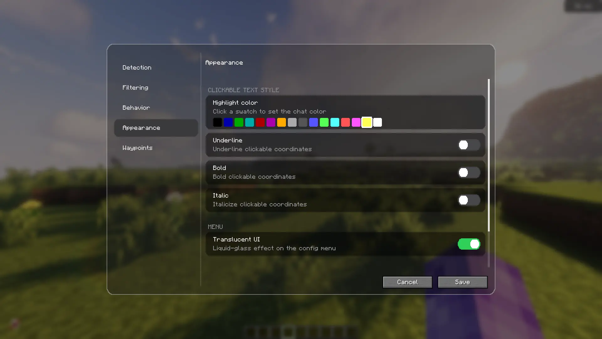 Config screen