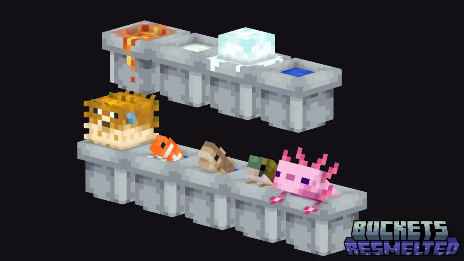 All the Buckets in the resource pack (excluding tadpoles)