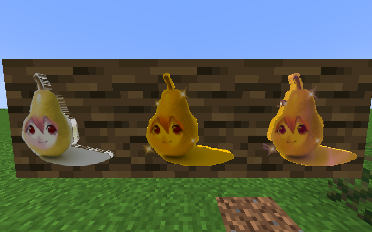 A line of pearto's displayed, matching the Minecraft apple variations