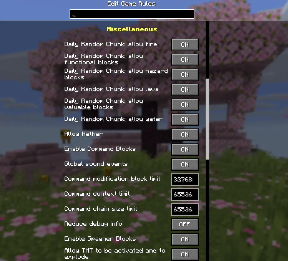 A image showing over the game rules menu.