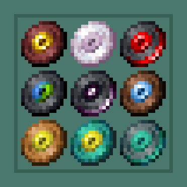 The retextured versions of the discs: Pigstep, Otherside, Creator, and Creator (Music Box) by Lena Raine, Disc 5 by Samuel Åberg, Relic and Precipice by Aaron Cherof, Tears by Amos Roddy, and Lava Chicken by Hyper Potions