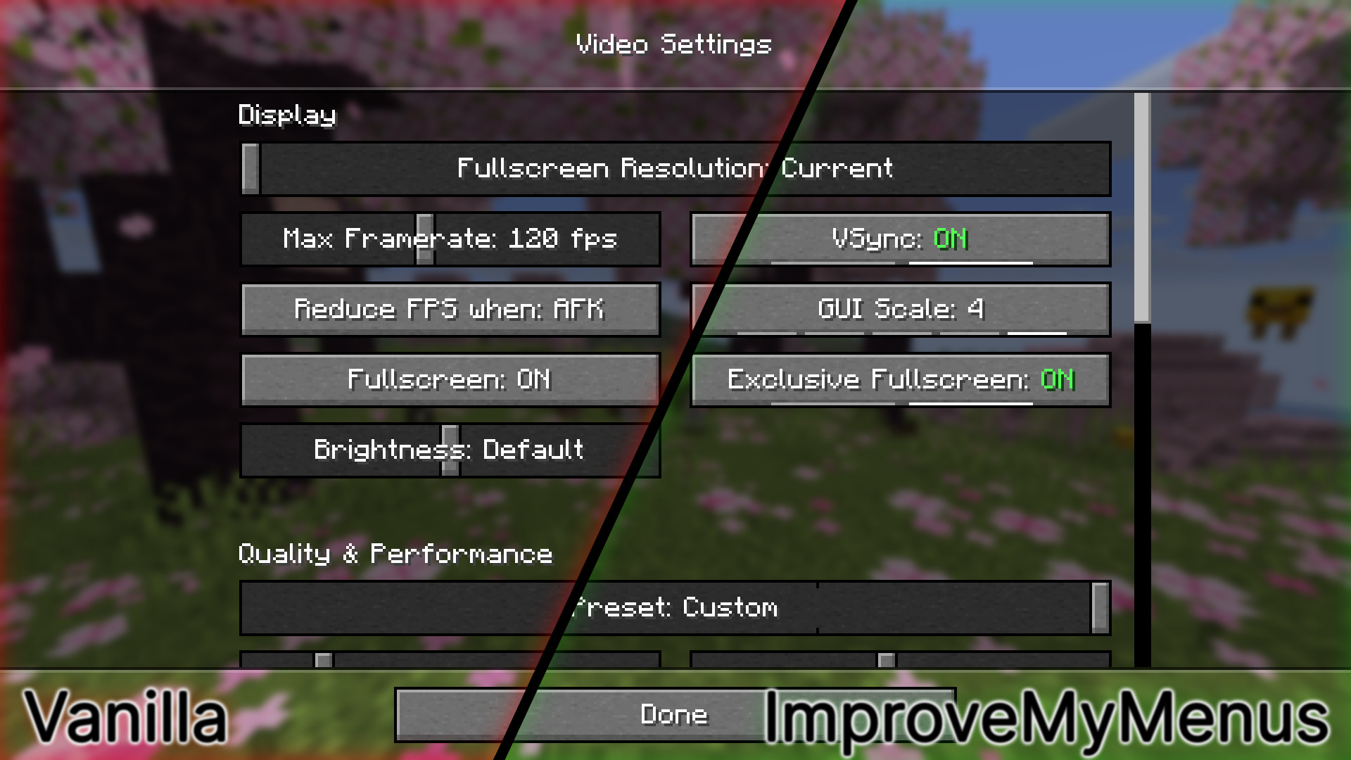 Comparison between Vanilla and ImproveMyMenus
