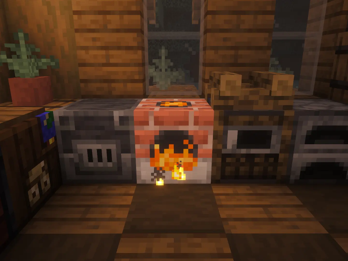 Kiln lit beside Blast Furnace and Smoker