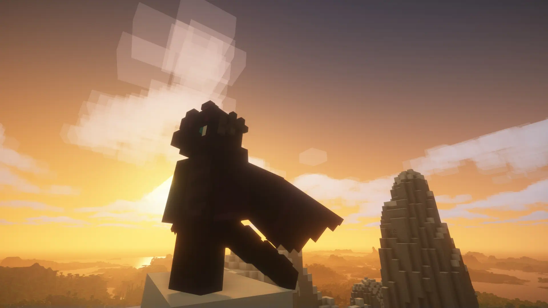DigitalDragon with wings, snout and tail standing on a mountain.