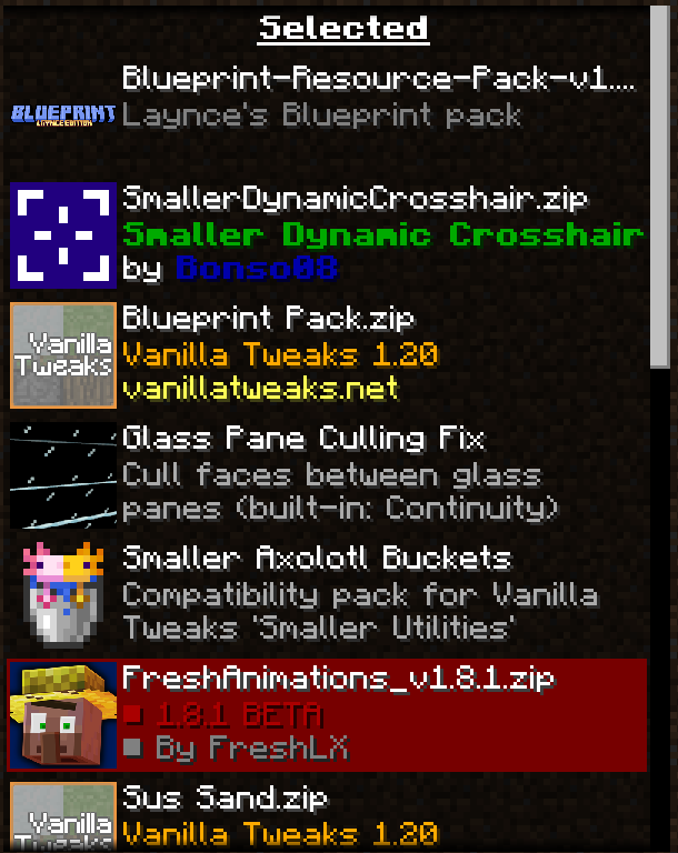 Selected resource packs