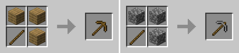 Gif cycling through the crafting recipes for each tool