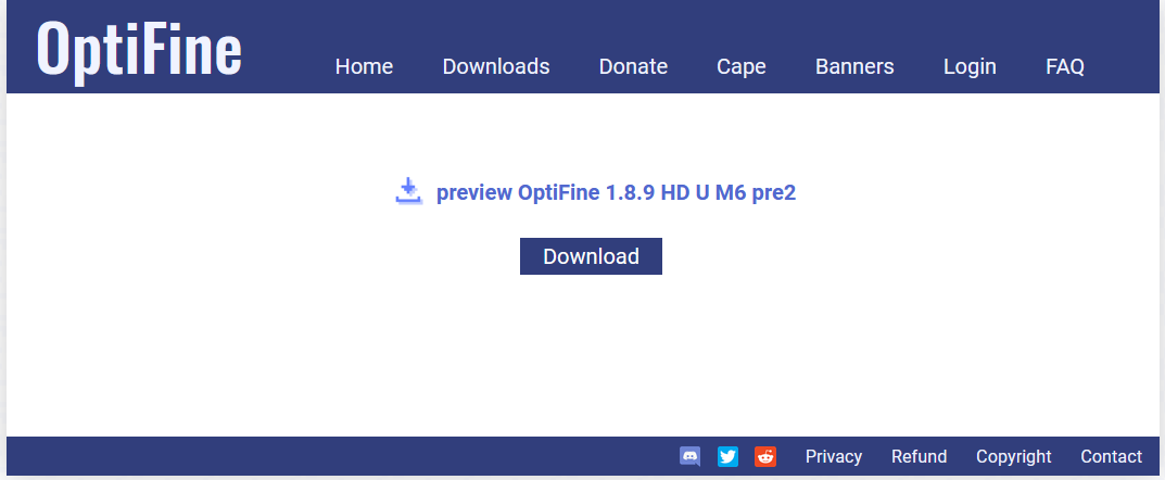 Opfine website with the download button in center