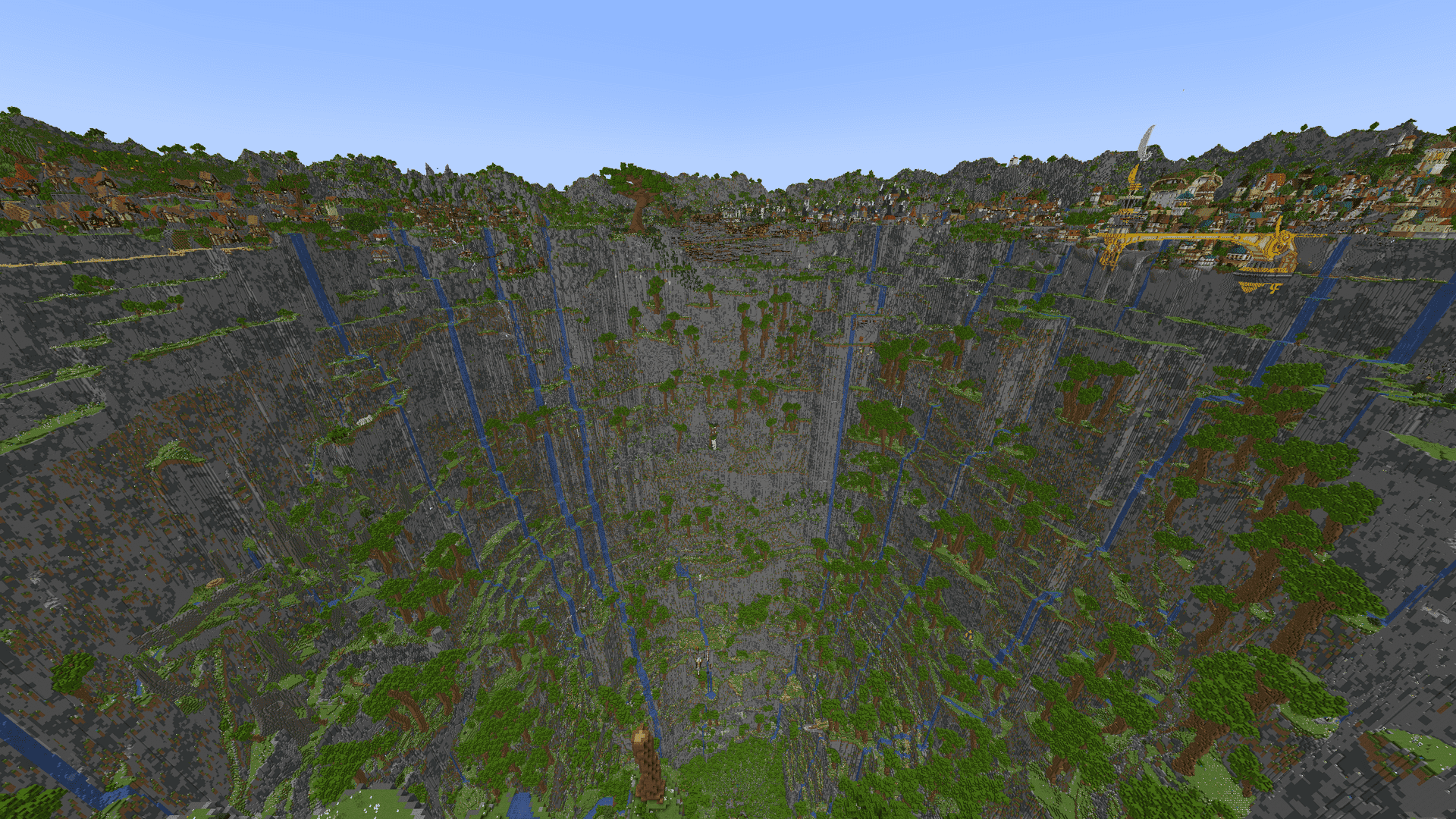 A screenshot taken of the minecraft server using the Voxy mod to showcase it's ability to show the entire map