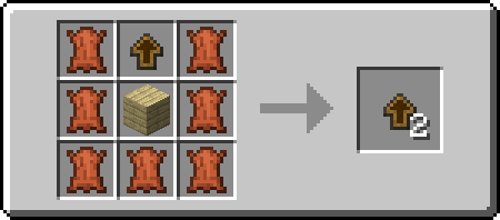Backpack Upgrade Base recipe, containing any type of Planks in the center, an existing Upgrade Base at the top, and Leather in a U formation around the two other ingredients.