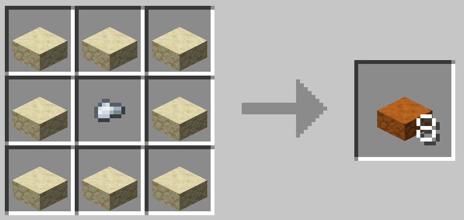 Red sandstone slab recipe made of 8 sandstone slabs and 1 iron nugget