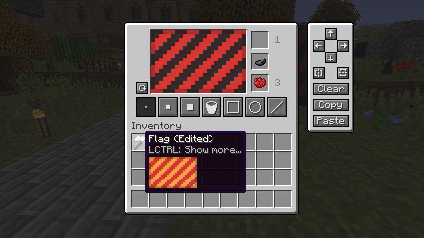 Sidebar with options to offset, flip, clear, copy and paste the flag. And a preview of the flag in inventory.