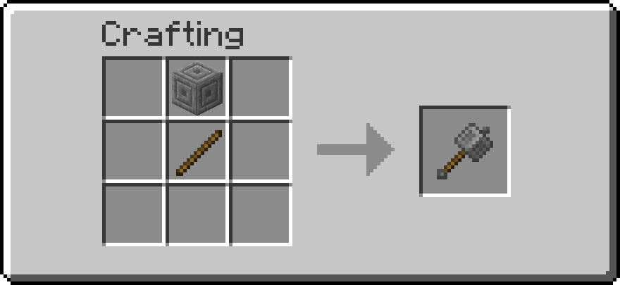 A crafting recipe showing a Chiseled Stone Bricks block and a Stick under it, resulting in the Club item