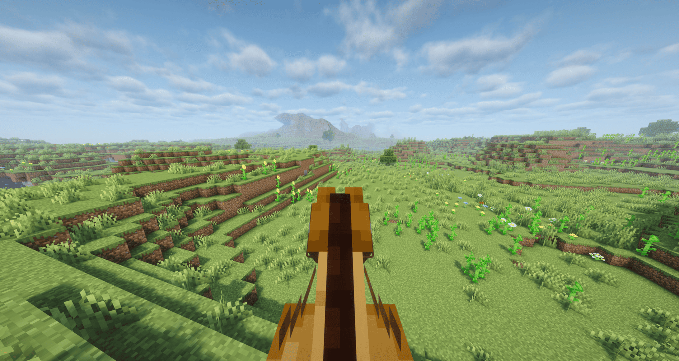 First person view of riding horse without lowered head