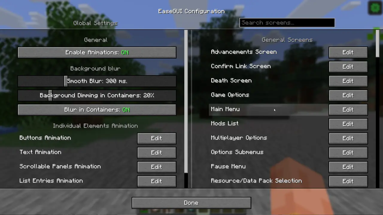Revamped main configuration screen