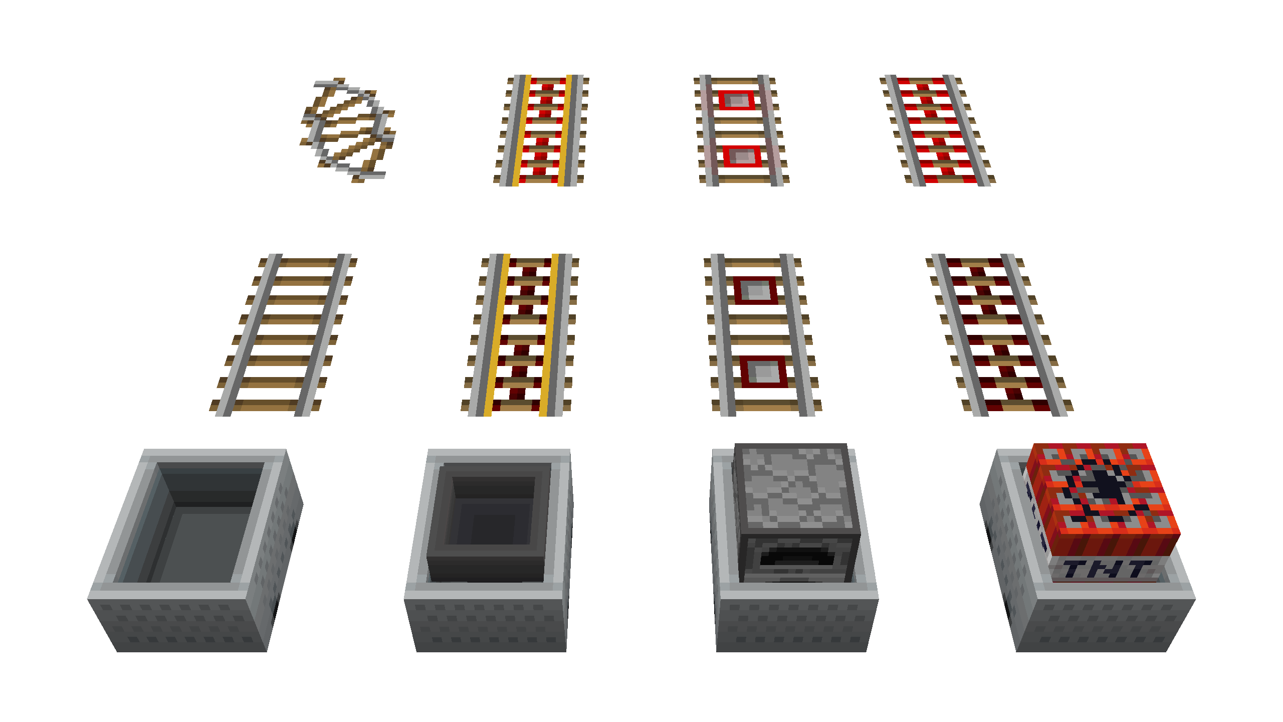 assortment of rails and minecarts