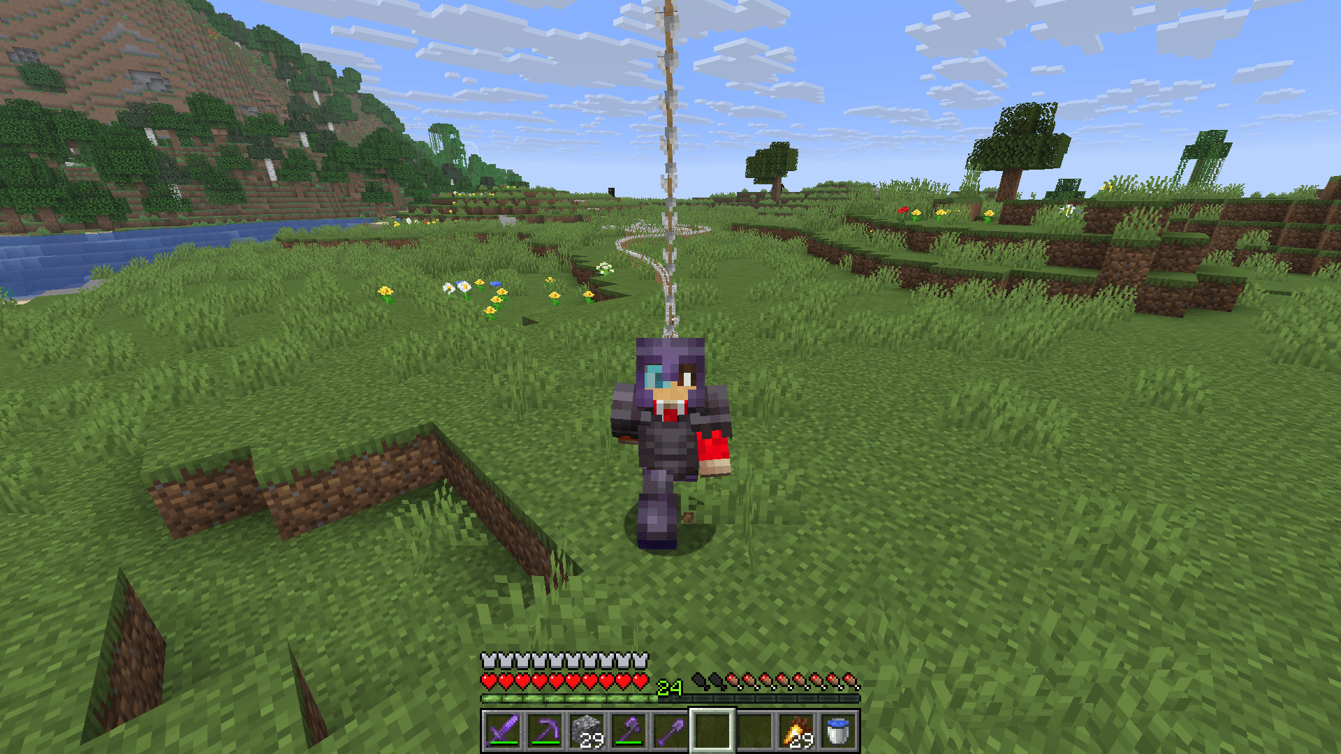 The image shows a player running around and arrows falling from above the player leaving behind a trail