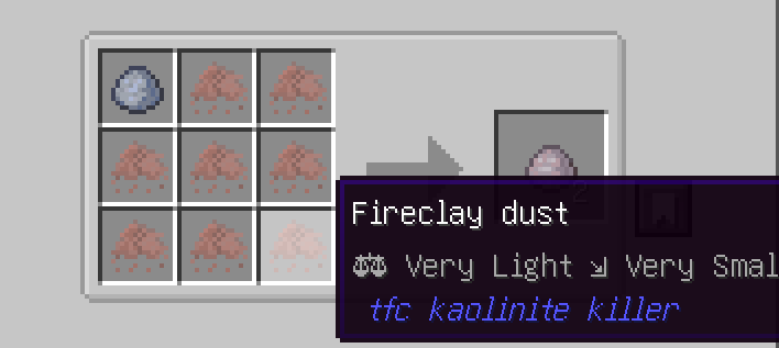 recipe of fire clay. mix 8 fireclay dust with clay in workbench