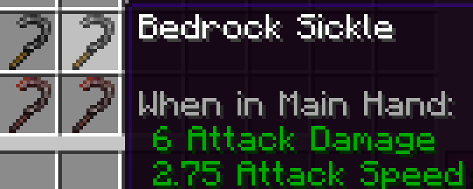 Bedrock Sickles in the inventory.