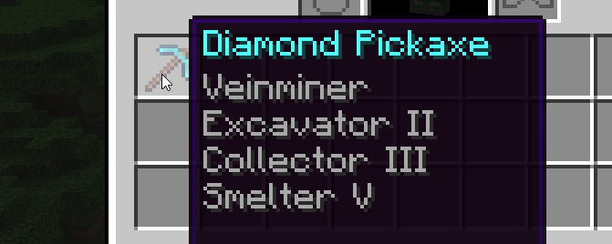 Enchantments on pickaxe