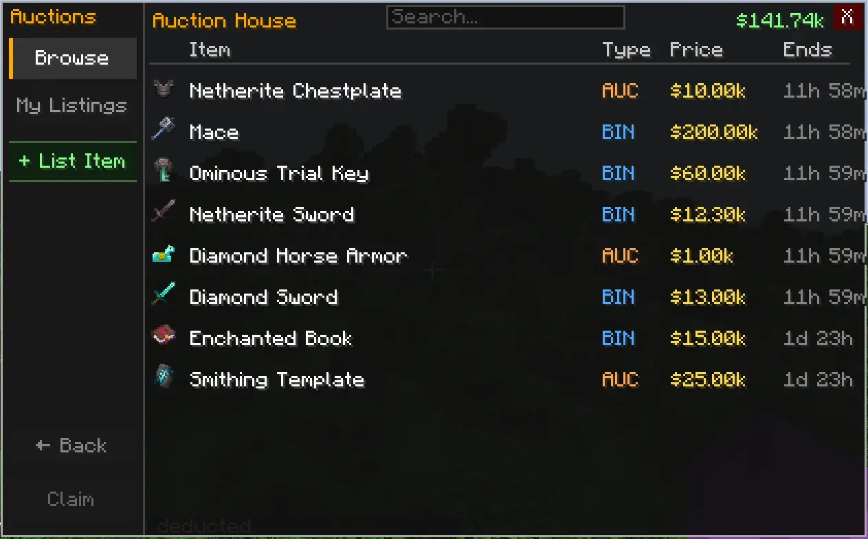 Auction house page