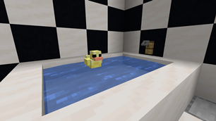 A rubber duck in a bath.