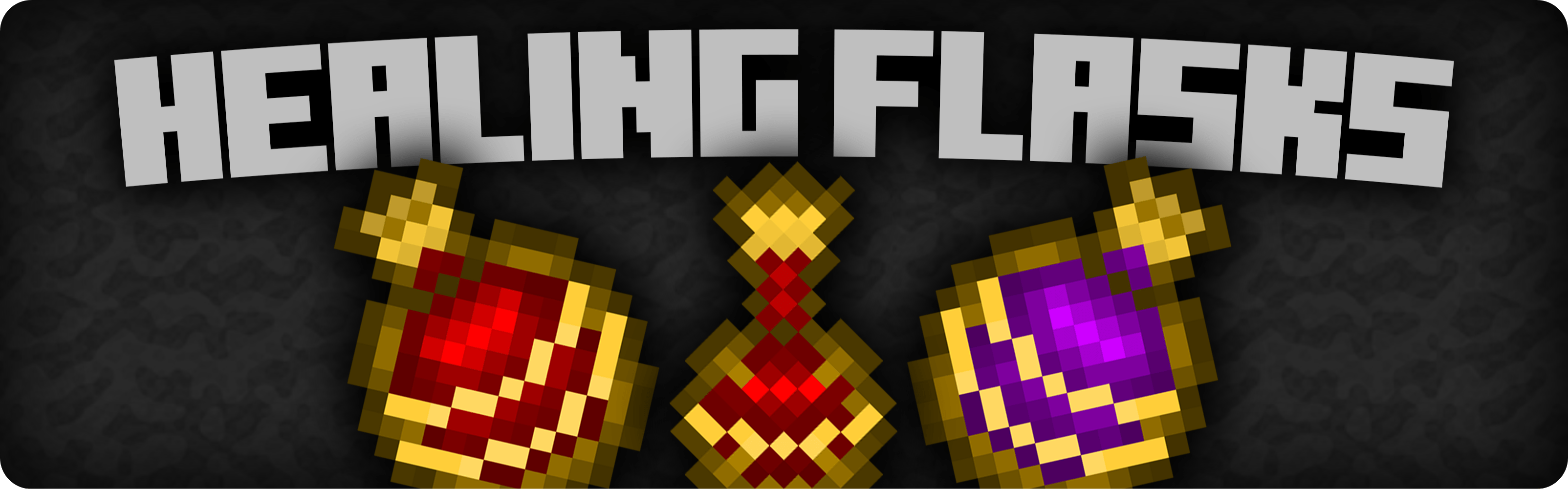 A promotional image for the mod, featuring the main items provided by Healing Flasks