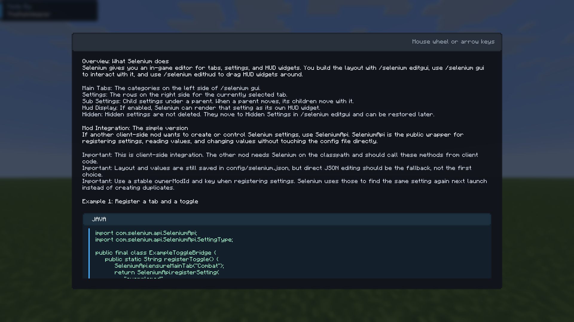 The tutorial screen