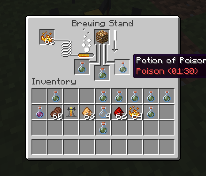 A potion of poison with boosted duration being converted to a super potion.