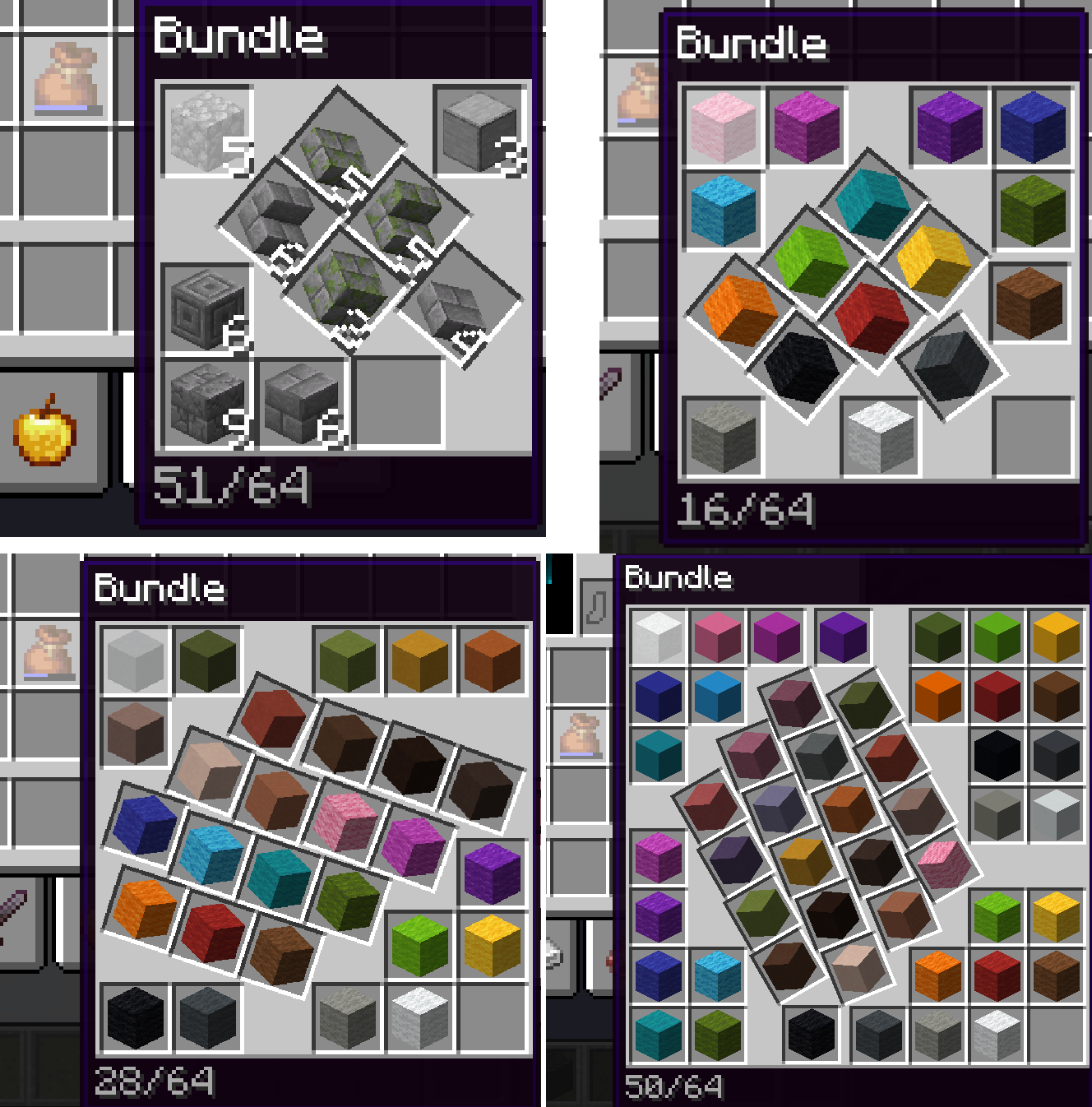 Examples of the new UI with packings of 11, 17, 29 and 51 slots, shown in a grid. The images in the grid are not packed properly, with noticeable gaps