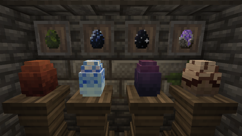 some dragon eggs in their podiums and in their item frames