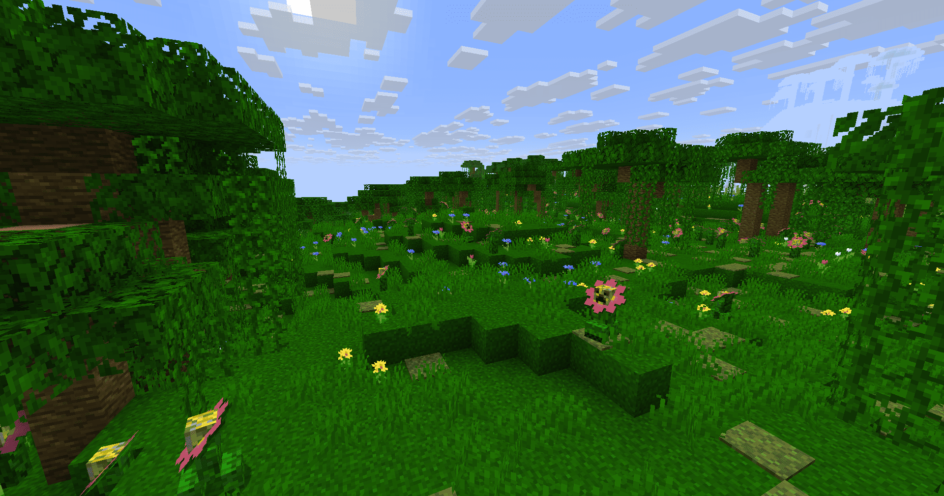 Overgrowth biome, containing a mix of Overgrown Flowers and Plumerias