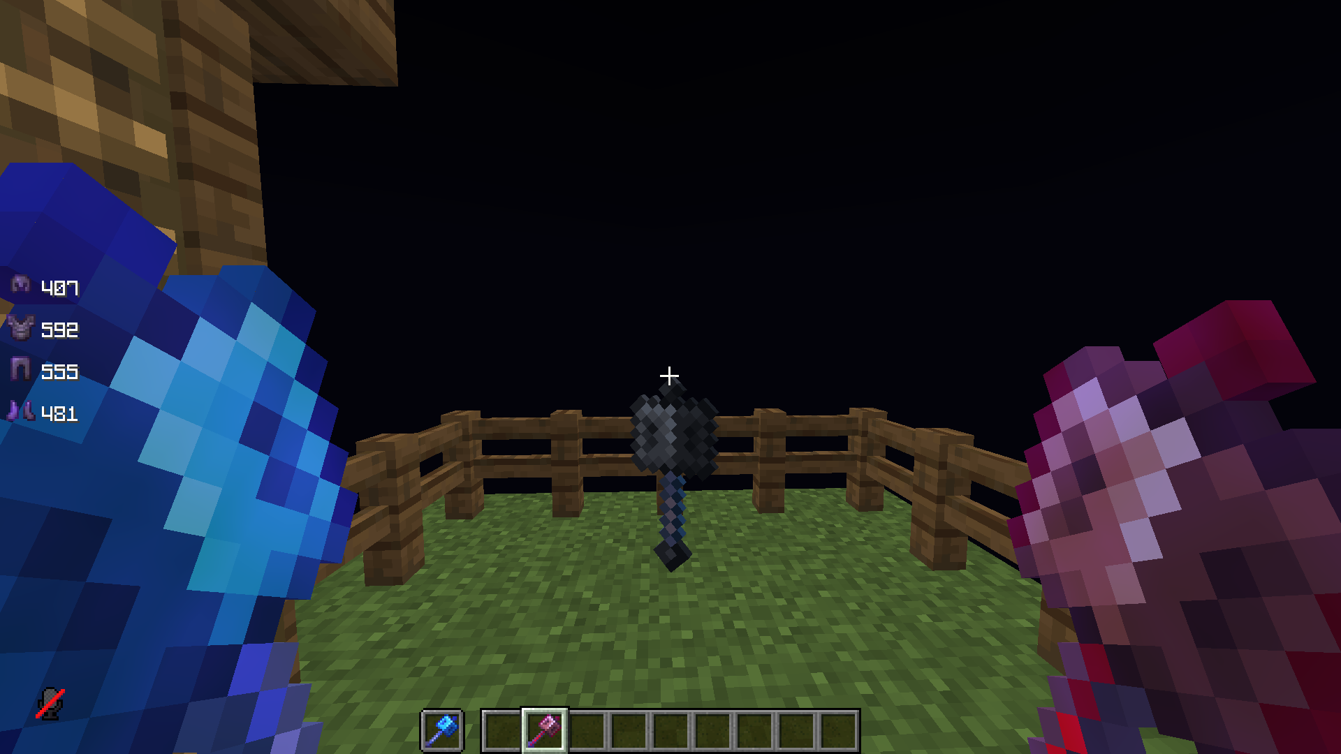 Mace Enchantment Indicator By Its Colour. Red mace colour means density, and blue mace colour means breach.