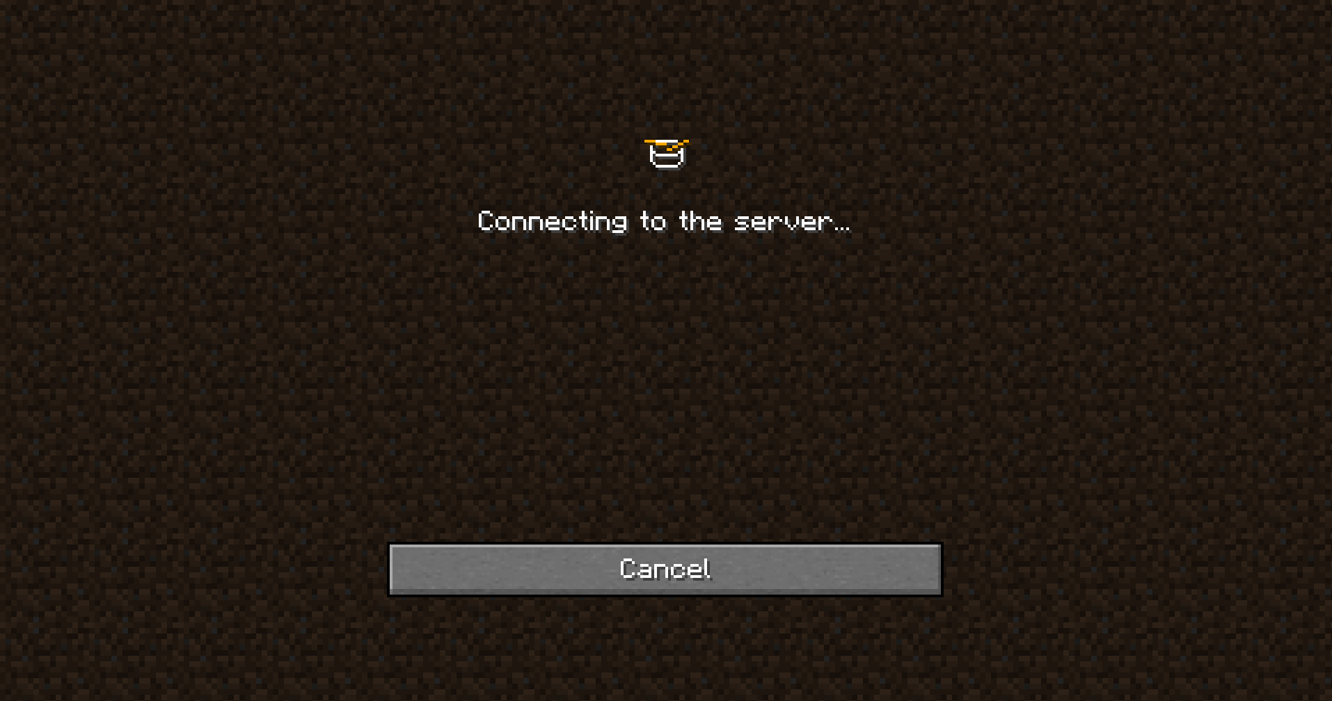 The Minecraft "connecting to the server..." screen with an animated drum icon at the top.