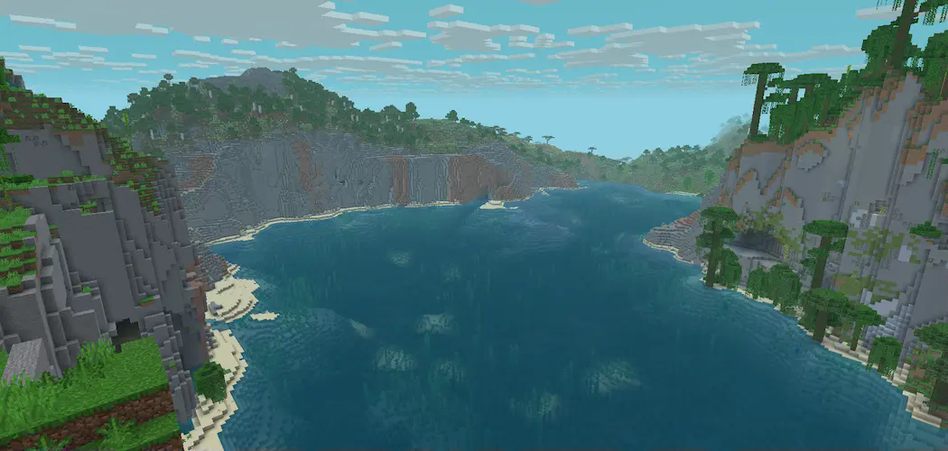 A coast next to a jungle with a vast view
