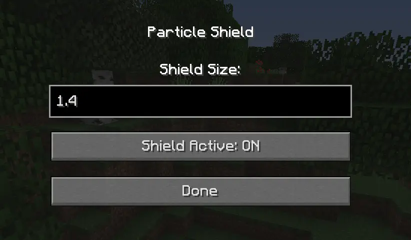 user interface for configuring particle shield mod settings