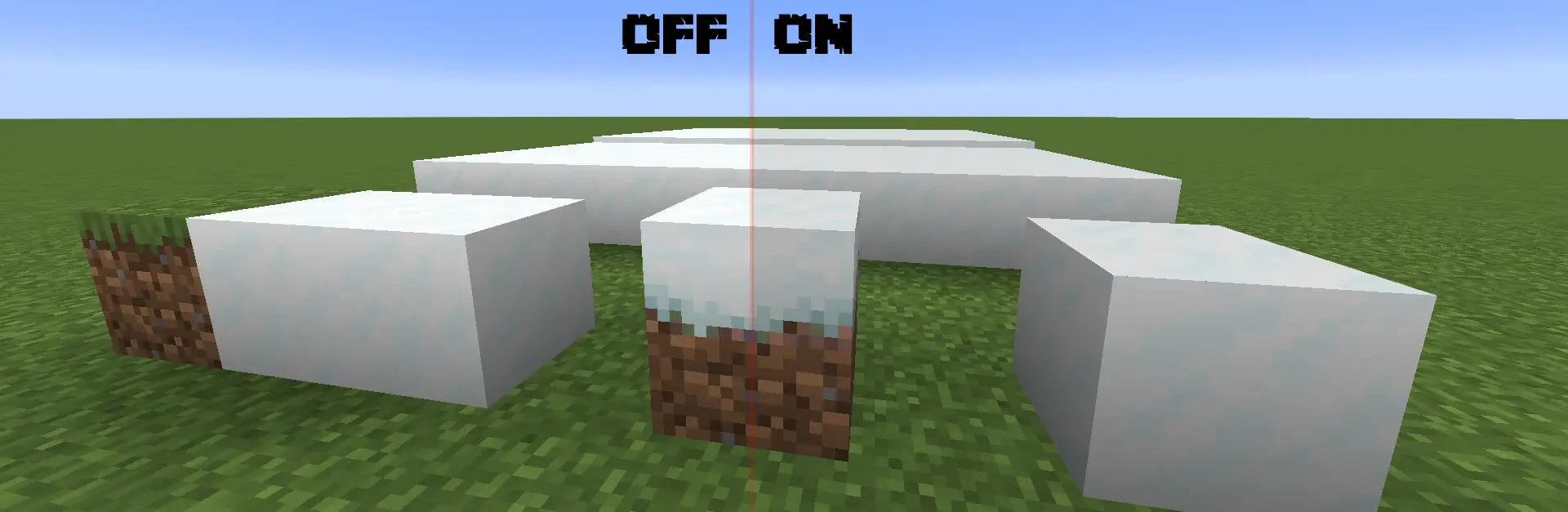 An image showing how the resource pack darkens the colour of snow in order to make it less blinding