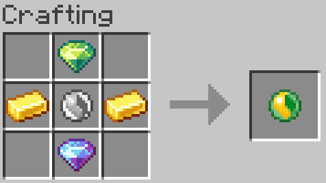 top: grass gem, middle: mega stone, sides: gold ingot, bottom: dragon gem