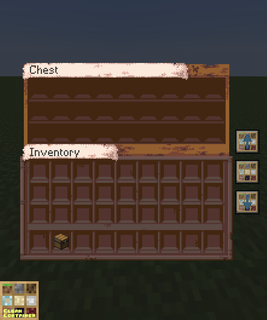 CleanContainer UI Buttons to sort/manage container inventory.