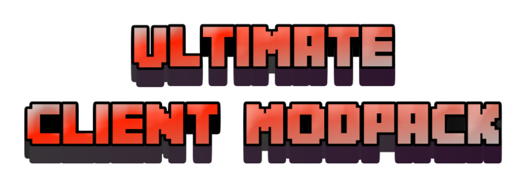 A large, eye-catching text in red Minecraft font reads "Ultimate Client ModPack".