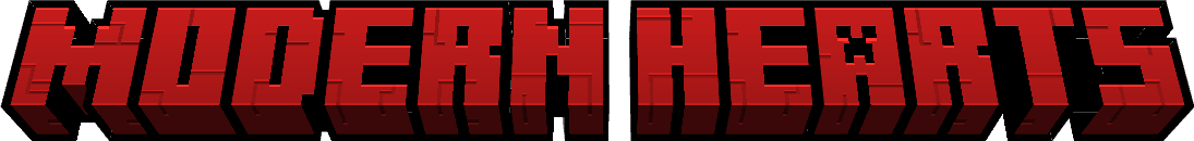 Minecraft style title displaying the text; Modern Hearts with the a in hearts being a creeper.