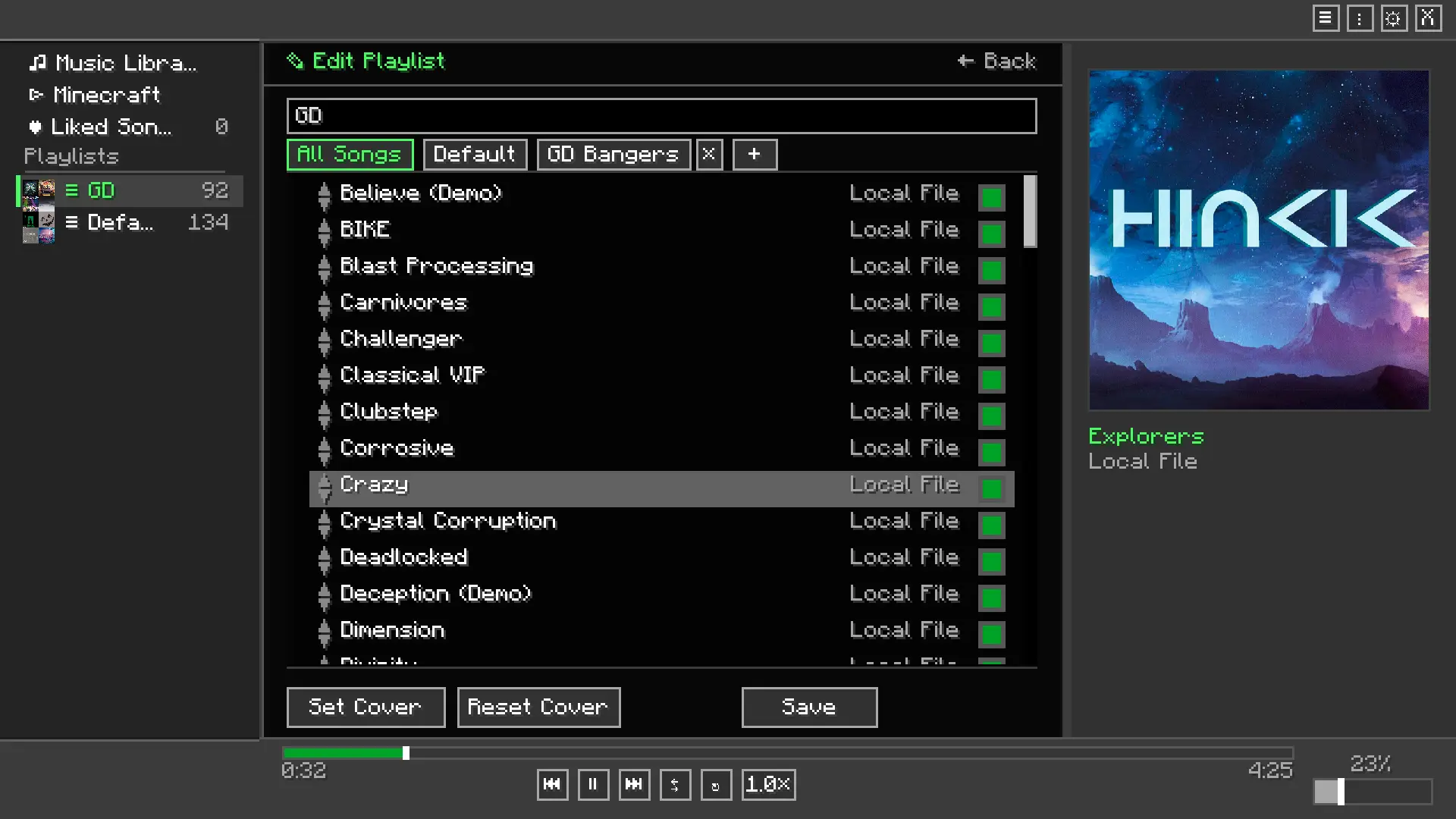 Melodix Player Playlists Editor menu