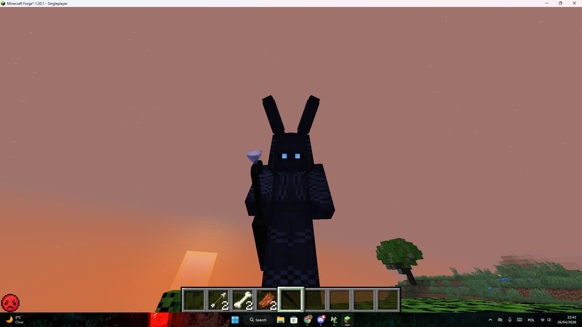 Showcase of one of the Rabbit suits holding Umbrella in Storage mode