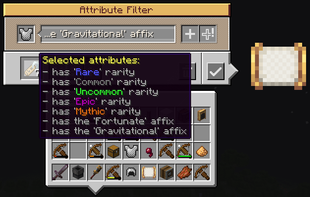 Attribute Filter. Selected attributes.