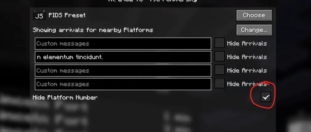 Hide platform number check box