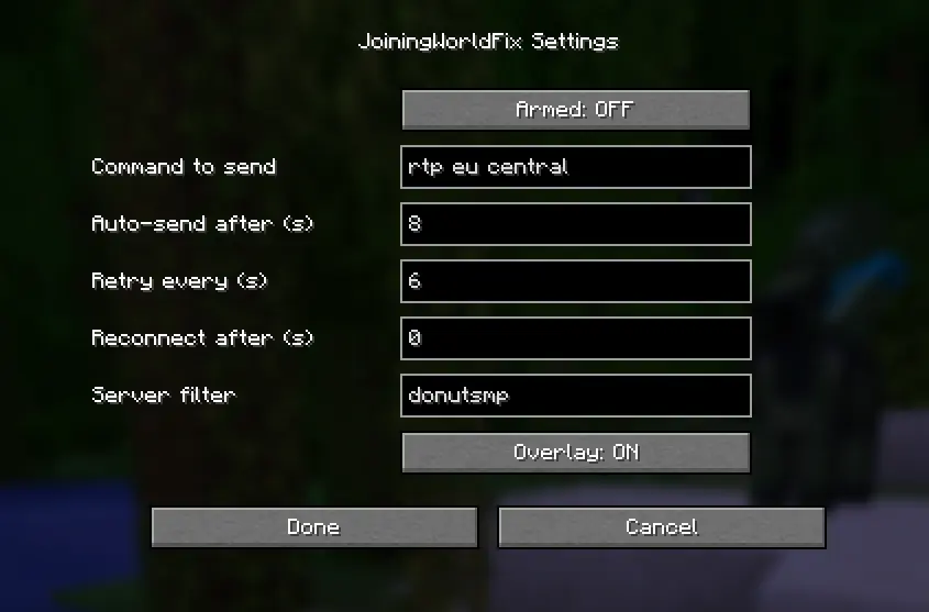 Settings menu